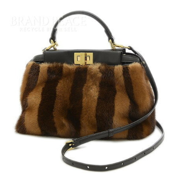FENDI Peekaboo Bag Brown Mink Fur Leather - Picture 1 of 7